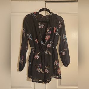 Black and floral embroidered romper